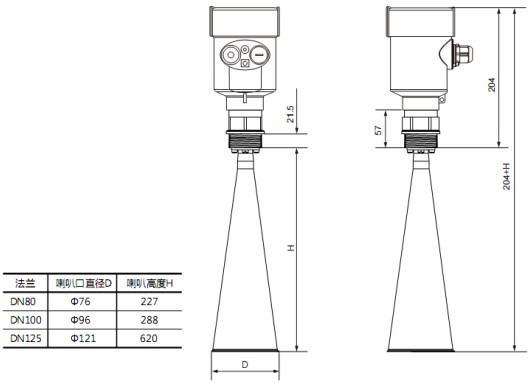 防腐雷達液位計RD708外形尺寸圖