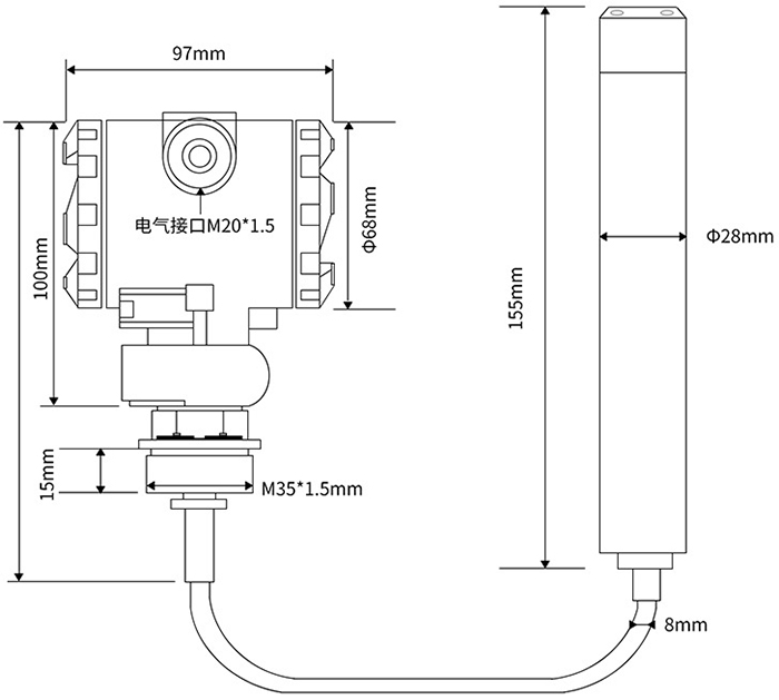 本安隔爆液位變送器外形尺寸圖