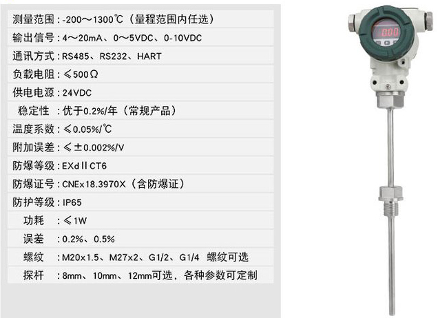 礦用型溫度變送器技術(shù)參數對照表